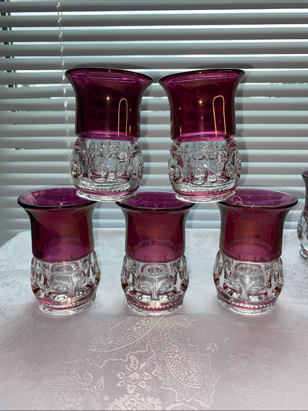 Vintage Tiffin Kings Crown Ruby Flash Glassware Set - 6 Juice Tumblers & 5 Clare